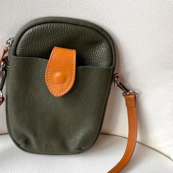 Divina Firenze Olive Pebbled Leather Small Crossbody Made In Italy - Picture 6 of 13
